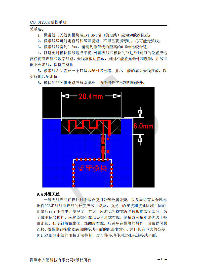 无线蓝牙双模数据模块SPP+BLE5.0 - ANS-BT203M图片