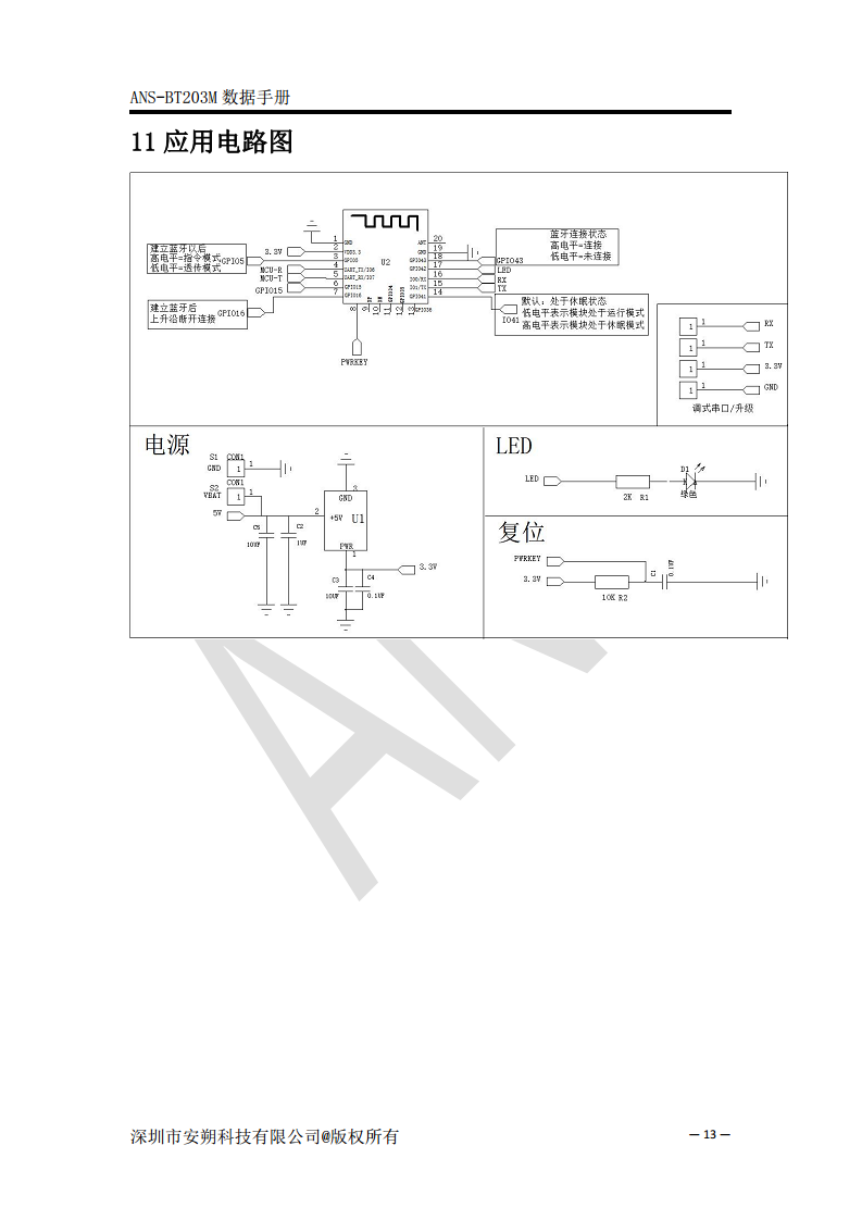 无线蓝牙双模数据模块SPP+BLE5.0 - ANS-BT203M图片