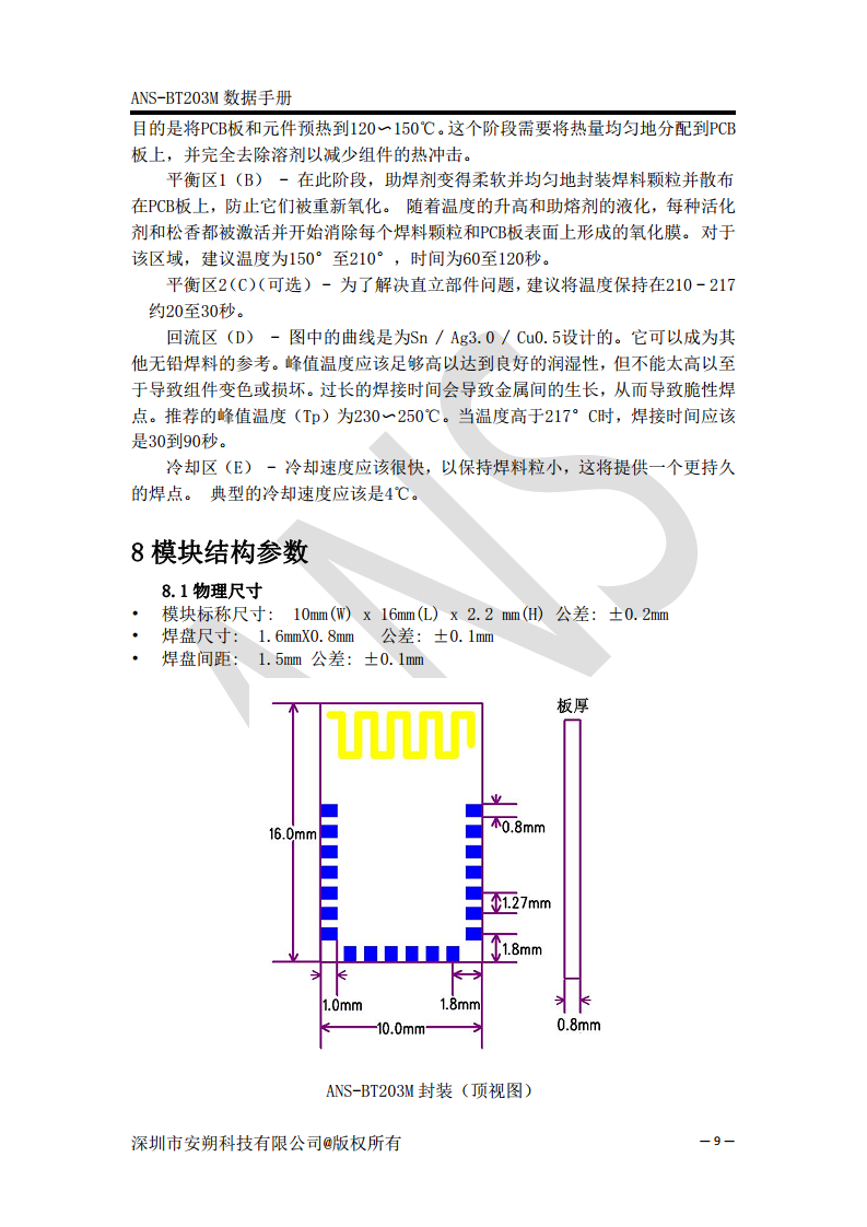 无线蓝牙双模数据模块SPP+BLE5.0 - ANS-BT203M图片