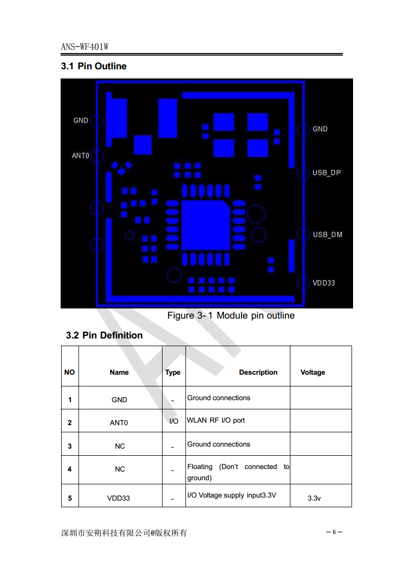 WQ9001 WiFi 2.4GHz SoC模块IEEE 802.11b/g/n - ANS-WF401W图片