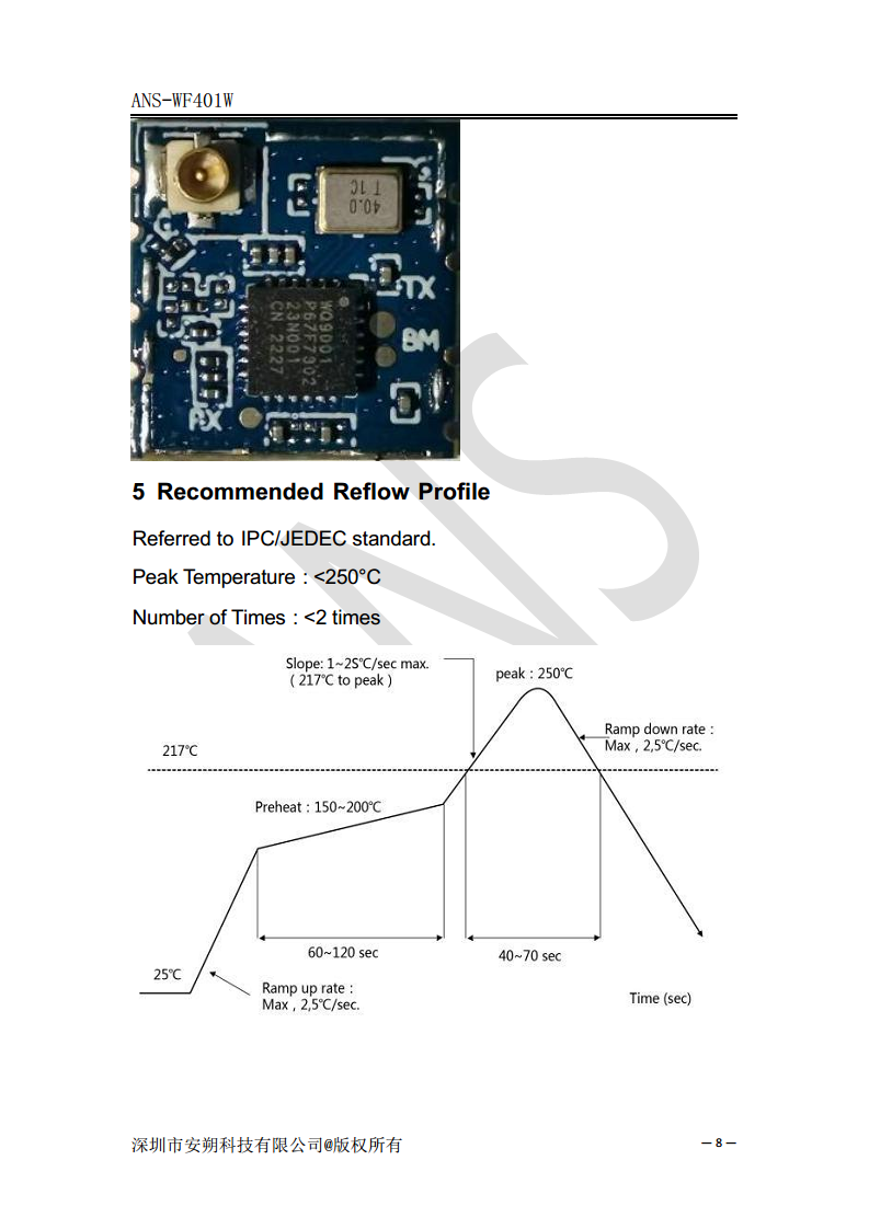 WQ9001 WiFi 2.4GHz SoC模块IEEE 802.11b/g/n - ANS-WF401W图片