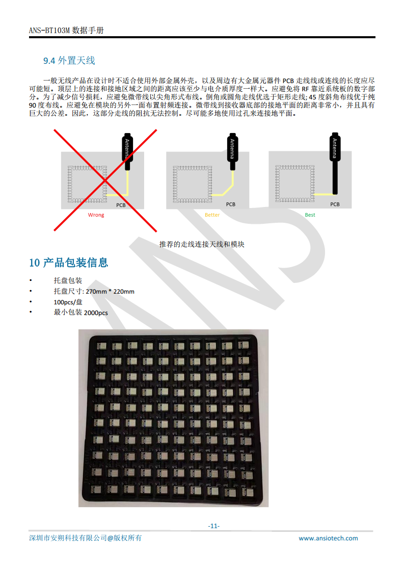 小尺寸BLE 5.2低功耗串口透传蓝牙模组ANS-BT103M图片