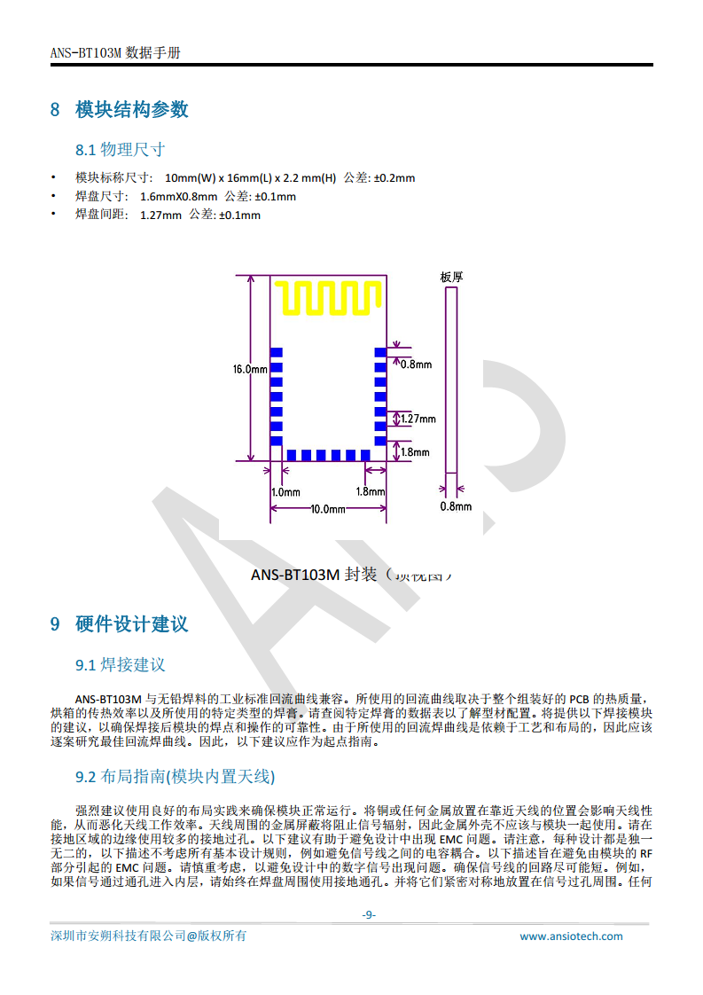 小尺寸BLE 5.2低功耗串口透传蓝牙模组ANS-BT103M图片