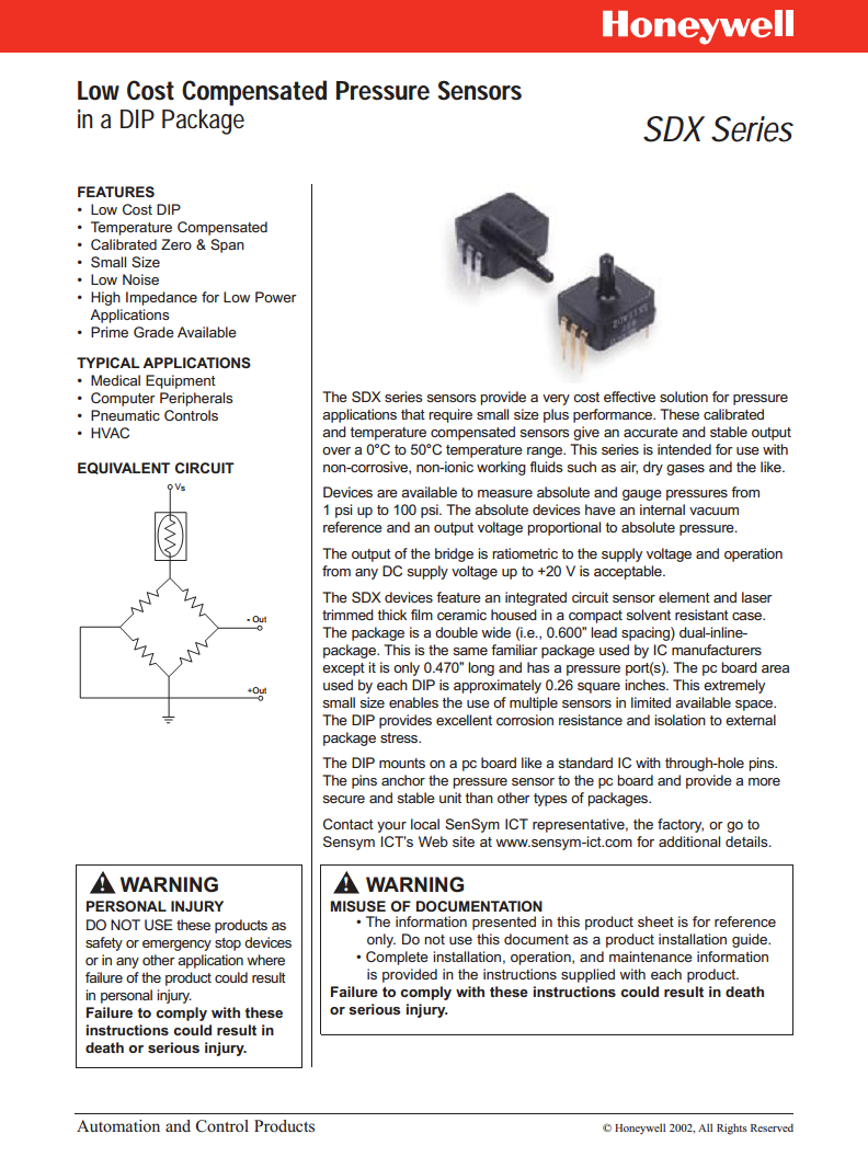 SDX05D4 压力传感器 HONEYWELL图片