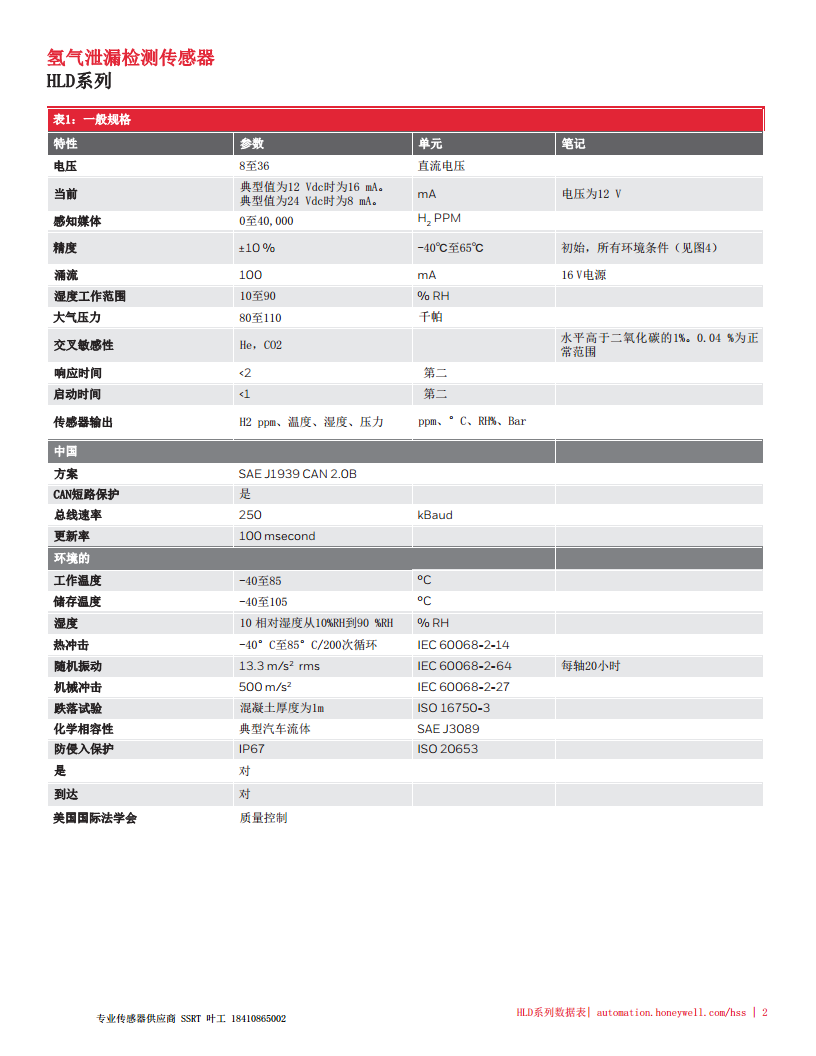 霍尼韦尔HLD-111-111-001 氢气泄露监测传感器图片