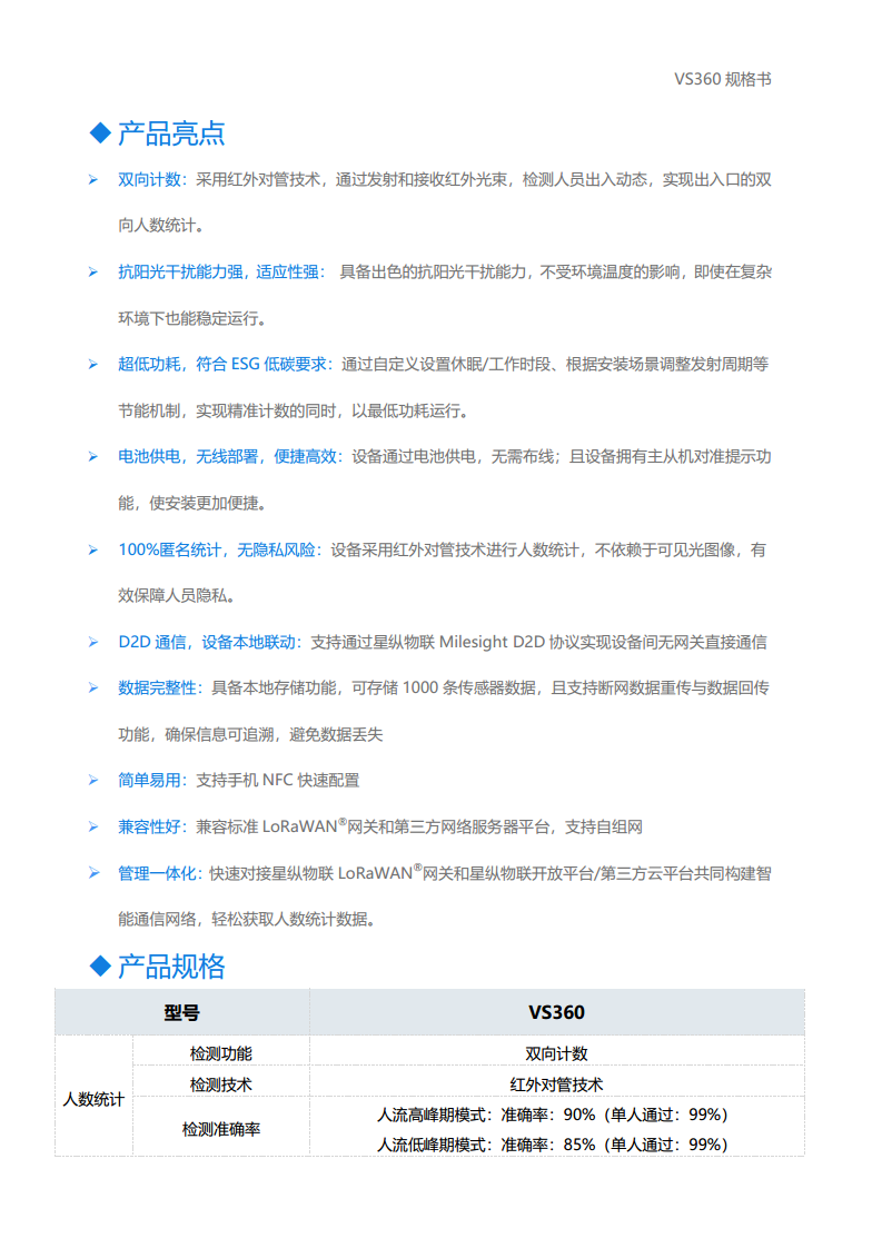 LoRaWAN®通信 VS360 出入口人数统计传感器图片