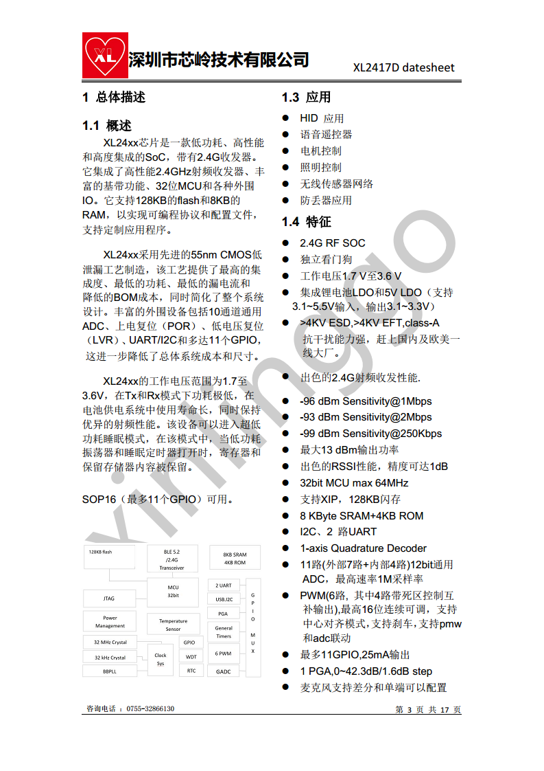 2.4G SOC芯片 XL2417D，集成2.4GHz射频收发器 32位MCU和各种外围图片